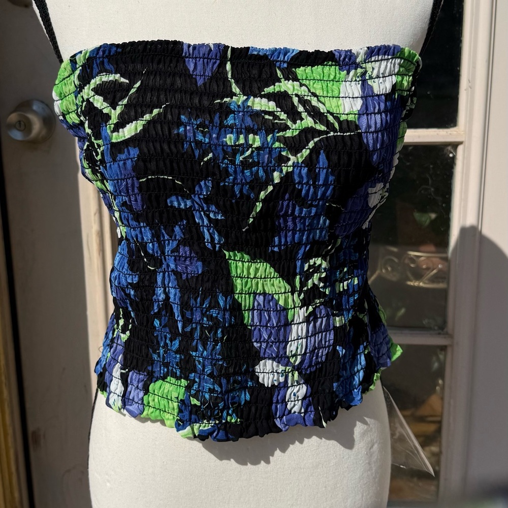 Cache • 2pc set • Black, Green and Blue Floral Flowy Pants and Matching Tube Top